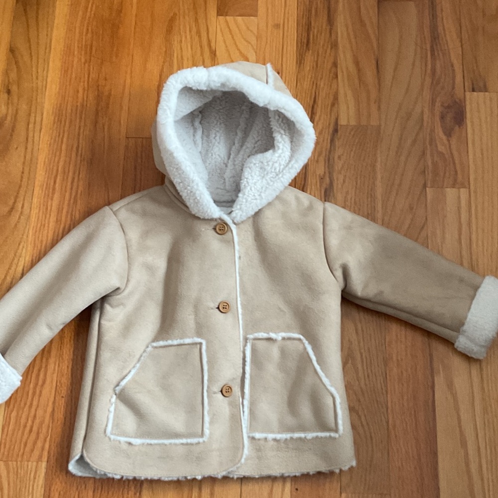 Zara Tan Kids Puffer Jacket with White Fleece